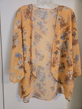 Amazon Apricot Yellow Bontanical Floral Sheer Kimono